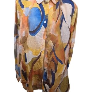 Unbranded Womens Xl Colorful Abstract Button-Up Shirt Long Sleeve New